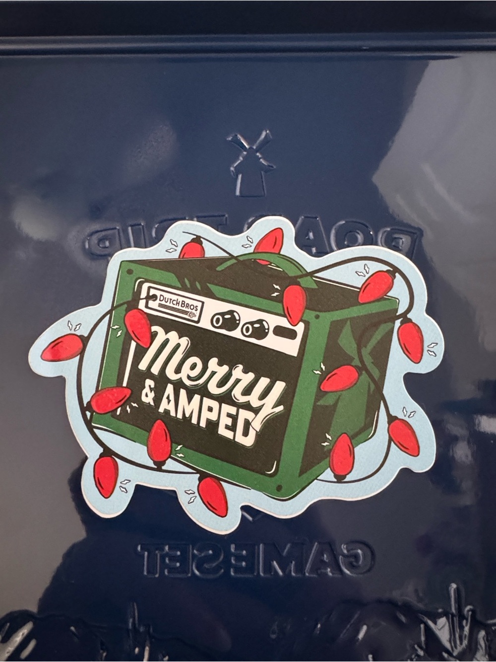 Dutch Bros Green Amp 'Merry & Amped' Sticker with Red Lights